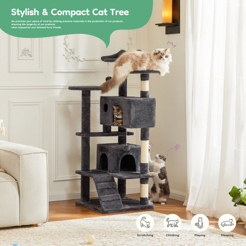 54 Inch Cat Tree, Indoor Cat High-Rise Multi-Story Tower