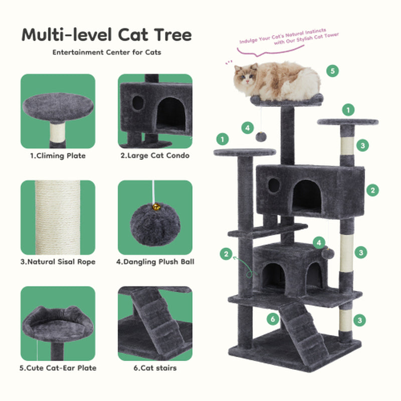 54 Inch Cat Tree, Indoor Cat High-Rise Multi-Story Tower