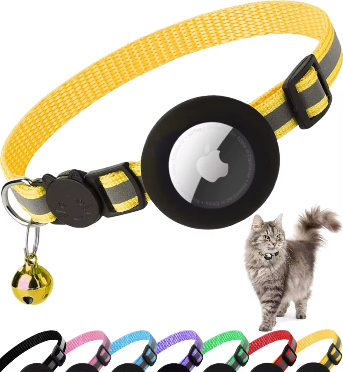 Airtag Cat Collar Breakaway, Reflective Kitten Collar with Apple Air Tag Holder and Bell for Girl Boy Cats, 0.4 Inches